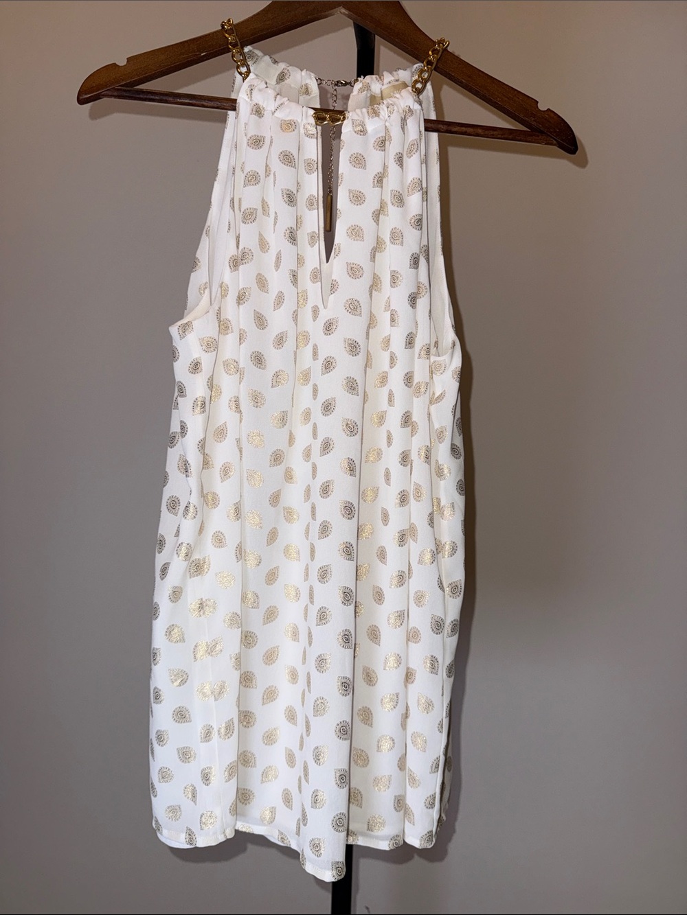 MICHAEL Michael Kors Sleeveless Gold Foil Chain Neck Halter Top | Size S/M